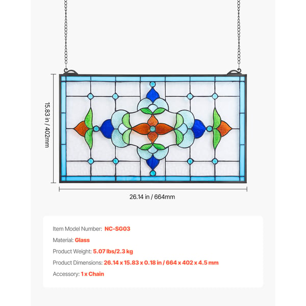 Farvet glasvinduepanel, 66,4x40,2x0,5 cm, Flerfarvet, Glas