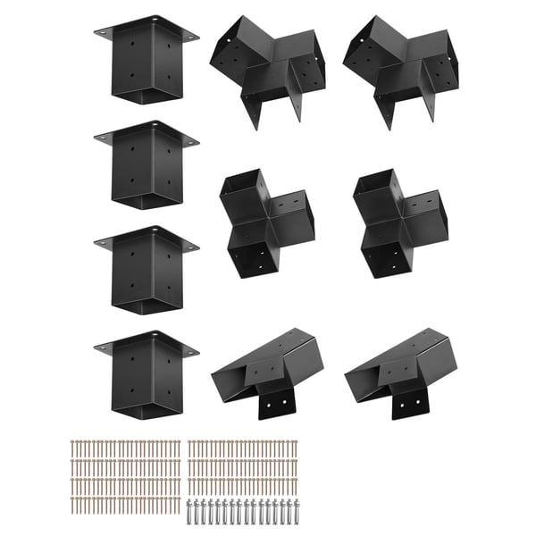 Pergolan kiinnikesarja, 92x92 mm, musta, ulkokäyttöön, teräs