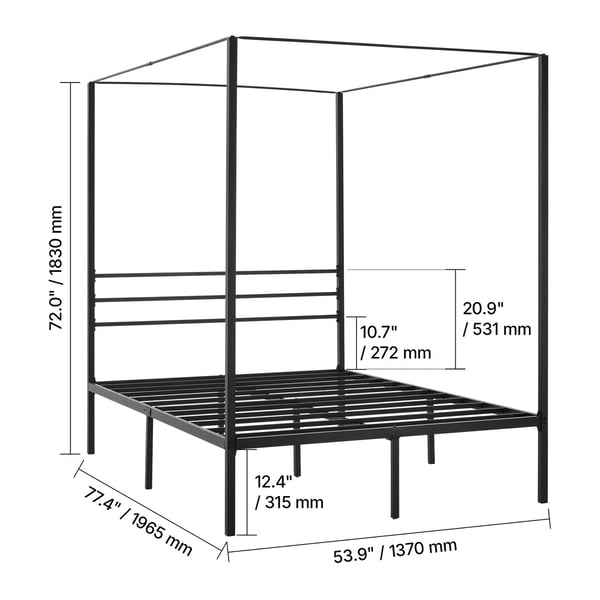 Himmelsengestel, 196,5x137x183 cm, Sort, Metal