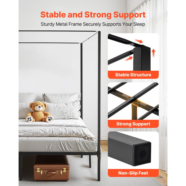 Himmelsengestel, King Size, 209,5x193x183 cm, Sort, Metal