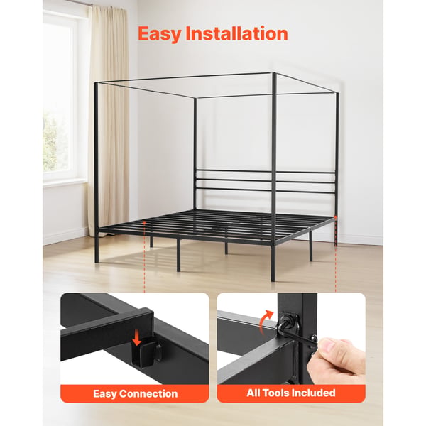Himmelsengestel, King Size, 209,5x193x183 cm, Sort, Metal