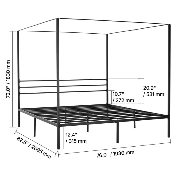 Himmelsengestel, King Size, 209,5x193x183 cm, Sort, Metal