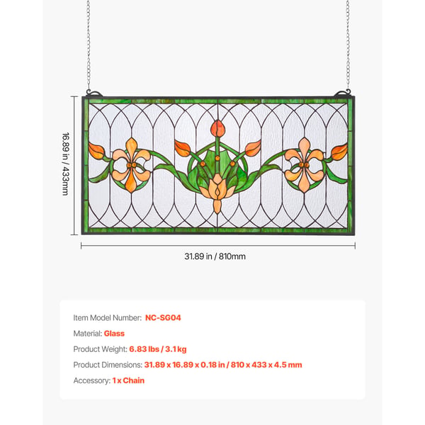 Farvet glasvinduepanel, 81x43,3x0,45 cm, Flerfarvet, Glas