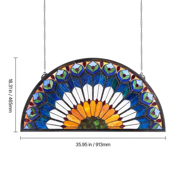Farvet glas vinduespanel, 91.3x46.5x0.5 cm, ophæng, glas