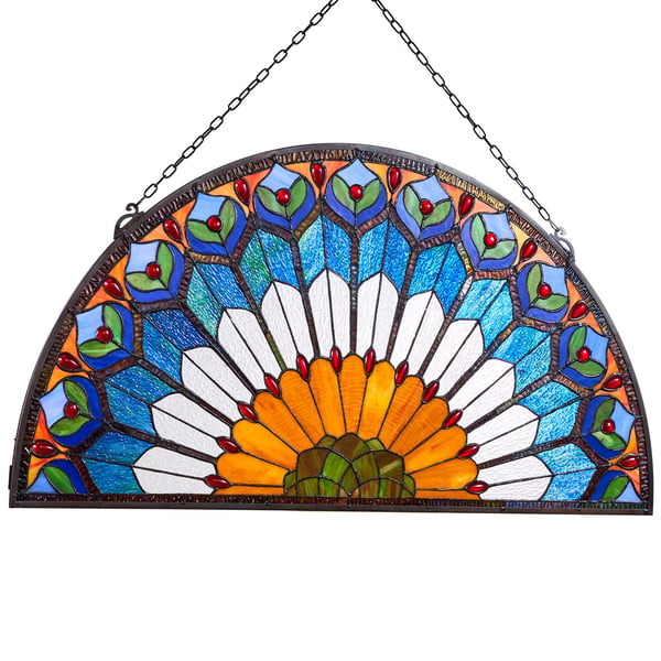 Farvet glas vinduespanel, 91.3x46.5x0.5 cm, ophæng, glas