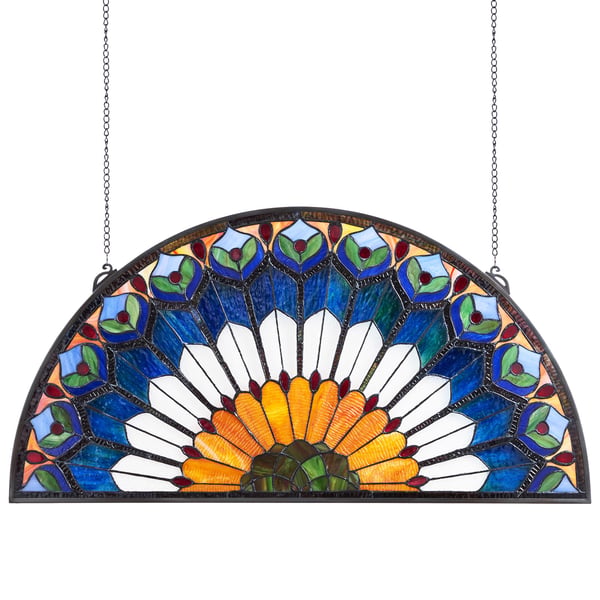 Farvet glas vinduespanel, 91.3x46.5x0.5 cm, ophæng, glas