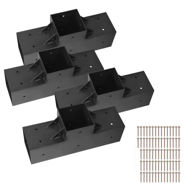 Pergolan kiinnikesarja, T-mallinen 4 kpl, 92x92 mm, musta, teräs