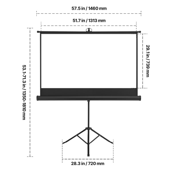 Projektorlærred, 146x72x135-181 cm, Sort, Bærbart stativ