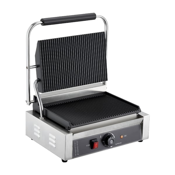Paninigrill, 34x23 cm, rustfrit stål, elektrisk, fuldt rillet emaljeret plade