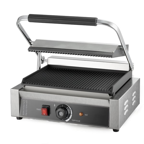 Paninigrill, 34x23 cm, rustfrit stål, elektrisk, fuldt rillet emaljeret plade