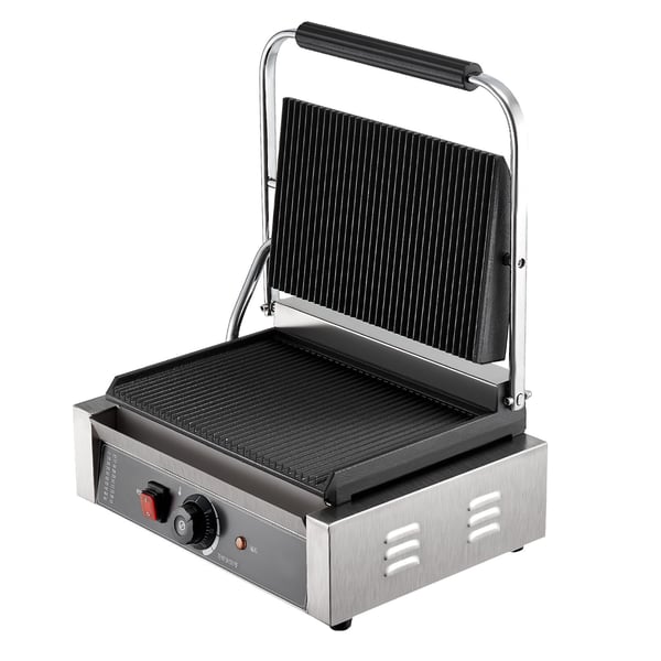 Paninigrill, 34x23 cm, rustfrit stål, elektrisk, fuldt rillet emaljeret plade