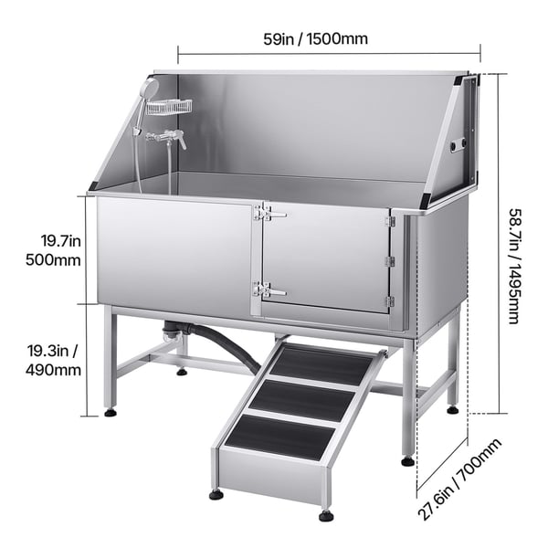 Hundtvättstation, 150x70x149.5 cm, Silver, Rostfritt stål