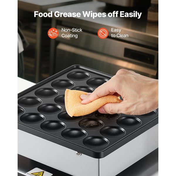 Mini pandekage maskine, 25 poffertjes vaffelbager 262x262 mm, rustfrit stål, non-stick