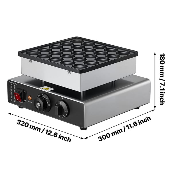 Mini pandekage maskine, 25 poffertjes vaffelbager 262x262 mm, rustfrit stål, non-stick