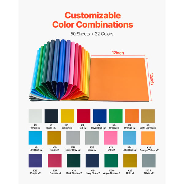 Varmeoverførselsvinyl 304,8x304,8 mm Multifarvet, PVC-ark