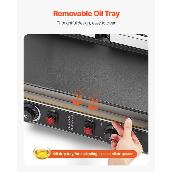 Paninigrill, 48x23 cm rustfrit stål dobbelt sandwichpresse, sølv