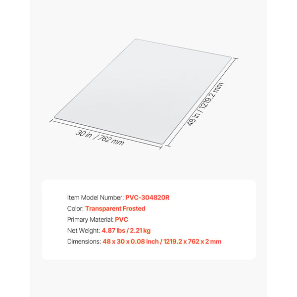 Stolunderlag, 76,5x121,5 cm, Transparent, PVC