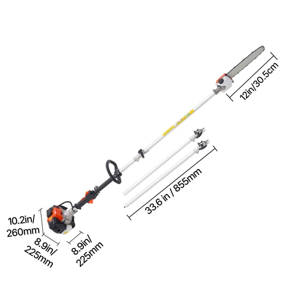 Stångsåg, 25CC bensindriven, 30,5 cm svärd, 2,12x3,62 m förlängningsbar