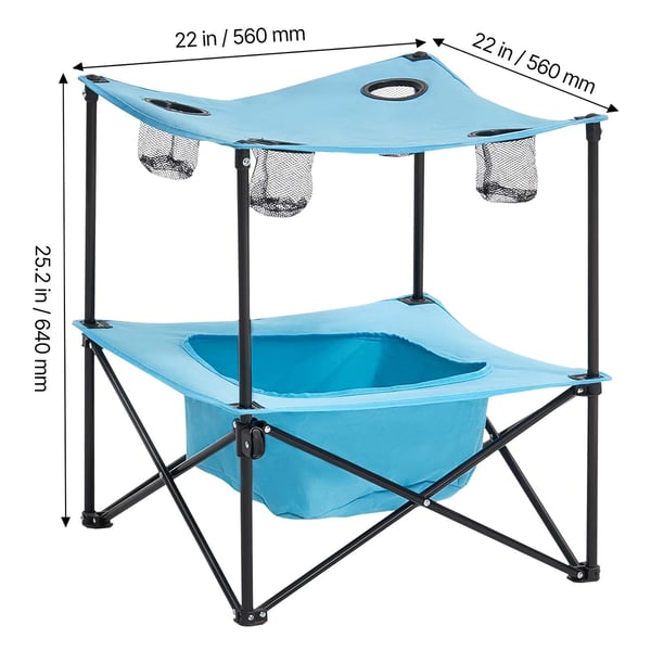Campingbord, 56x56x64 cm, Blå, Fällbar Tyg