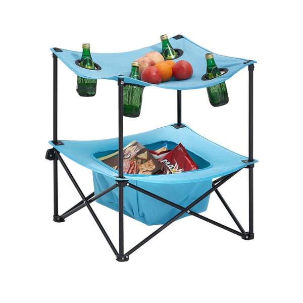 Campingbord, 56x56x64 cm, Blå, Fällbar Tyg