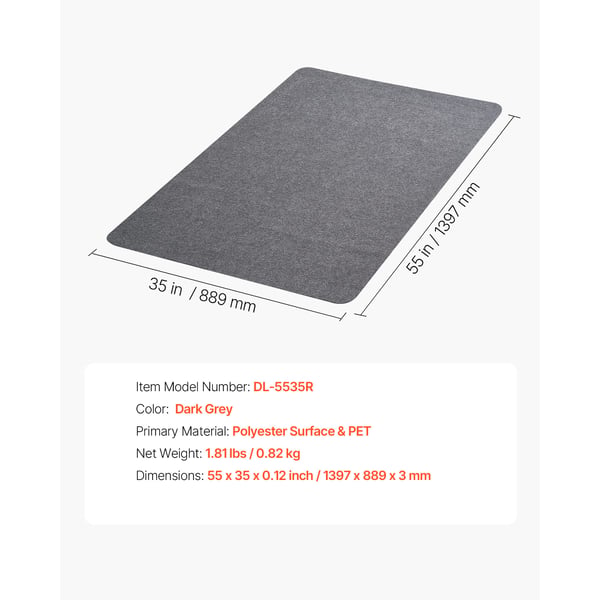 Stolunderlag, 89,7x139,6 cm, Mørkegrå, Polyester Overflade