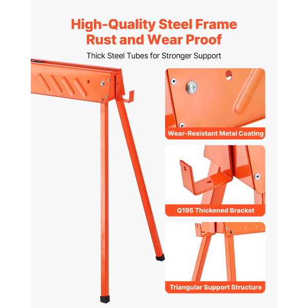 Sågbock, 2-pack hopfällbar helt i metall, 95x48,5x74 cm, extra robust