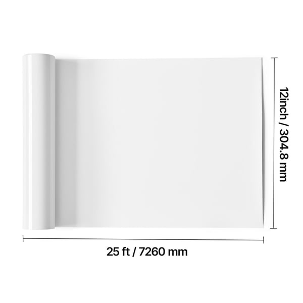 Varmeoverførselsvinylrulle, 304,8x7260 mm, blank hvid, PVC