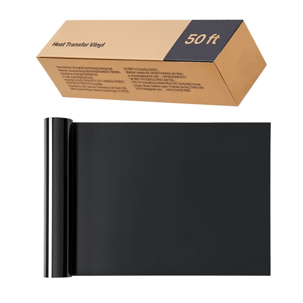 Varmeoverførselsvinylrulle, 30.5x1524 cm, Sort, Blank, PVC