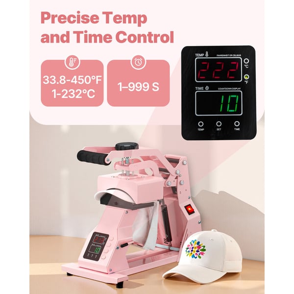Hat Heat Press Maskine, 405x230x375 mm, Pink, varmeoverførselsenhed