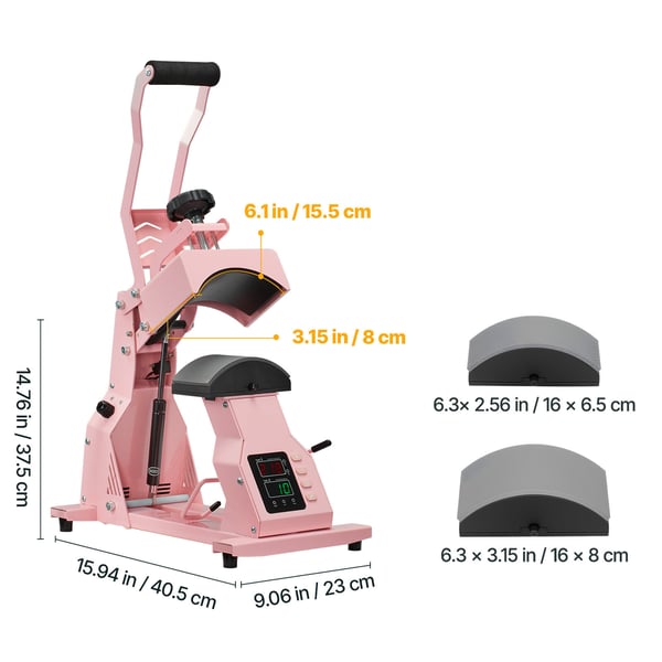 Hat Heat Press Maskine, 405x230x375 mm, Pink, varmeoverførselsenhed