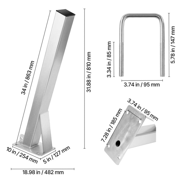 Bådtrailer spilstand, 76x76x863 mm, galvaniseret stål