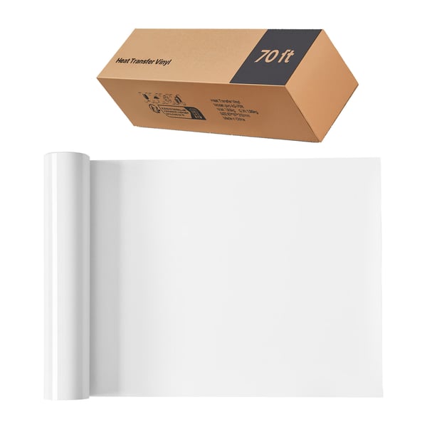 Värmeöverföringsvinylrulle, 30,5x2133,6 cm, Vit, Blank yta