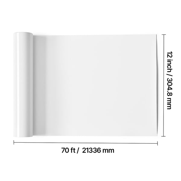 Värmeöverföringsvinylrulle, 30,5x2133,6 cm, Vit, Blank yta