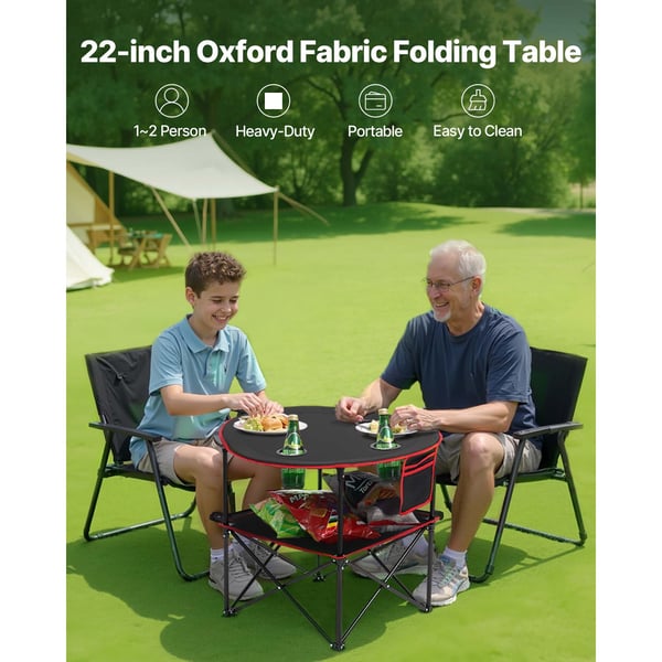 Campingbord, 72x72x60 cm, Sort, Sammenklappelig 600D Oxford-stof