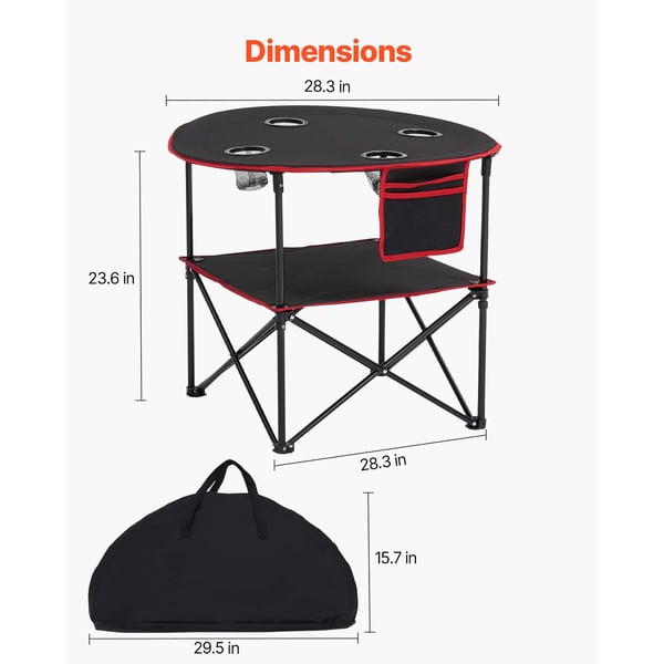 Campingbord, 72x72x60 cm, Sort, Sammenklappelig 600D Oxford-stof
