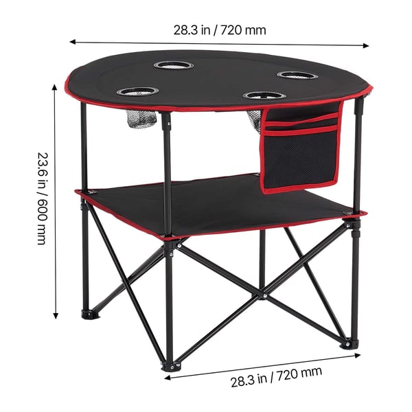 Campingbord, 72x72x60 cm, Sort, Sammenklappelig 600D Oxford-stof