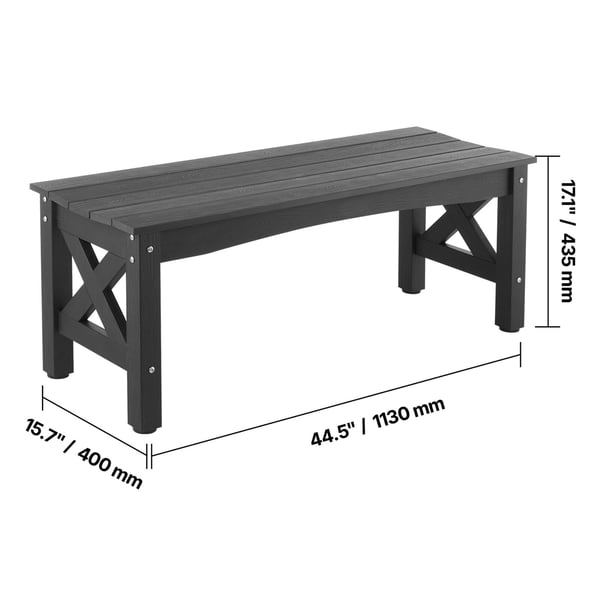 Udendørs bænk, 113x40x43,5 cm, sort, plast