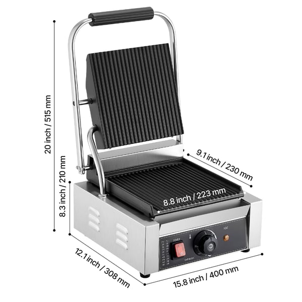 Paninigrill, 22x23 cm, rustfrit stål, elektrisk sandwichmaskine