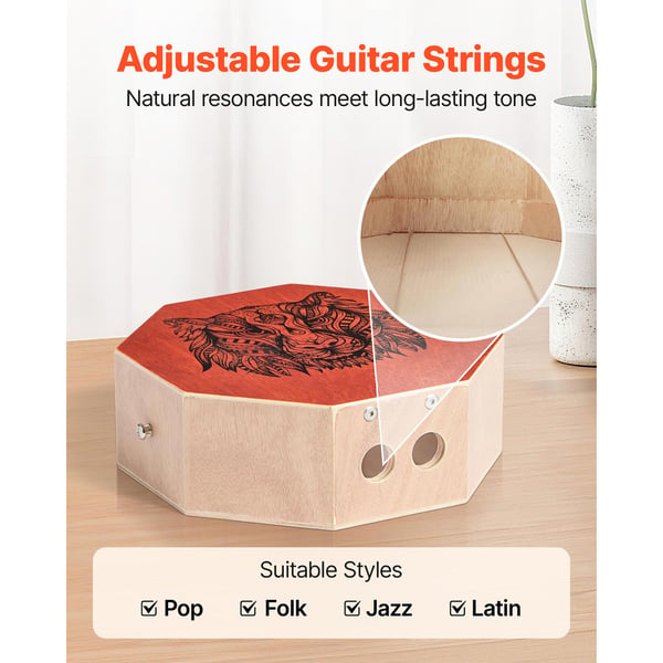 Cajon trommekasse, 29,5x29,5x10 cm, naturtræ, birketræ, musikinstrument