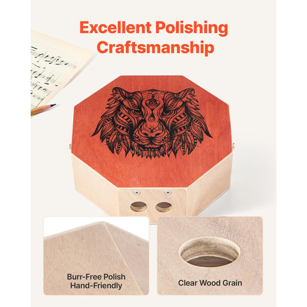 Cajon trommekasse, 29,5x29,5x10 cm, naturtræ, birketræ, musikinstrument
