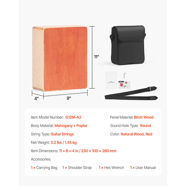 Cajon trommeboks 23x10x28 cm naturtræ birketræ