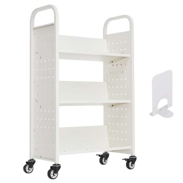Biblioteksvagn, 77x38x122 cm, Vit, Stål