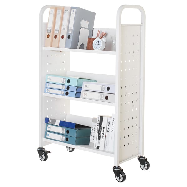 Biblioteksvagn, 77x38x122 cm, Vit, Stål