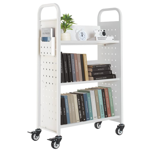 Biblioteksvagn, 77x38x122 cm, Vit, Stål