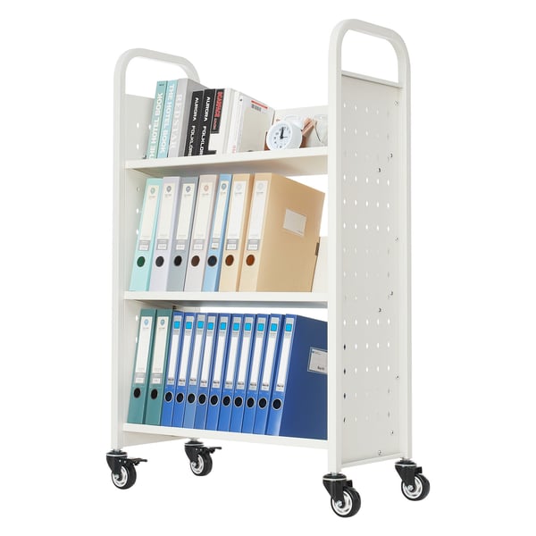 Biblioteksvagn, 77x38x122 cm, Vit, Stål