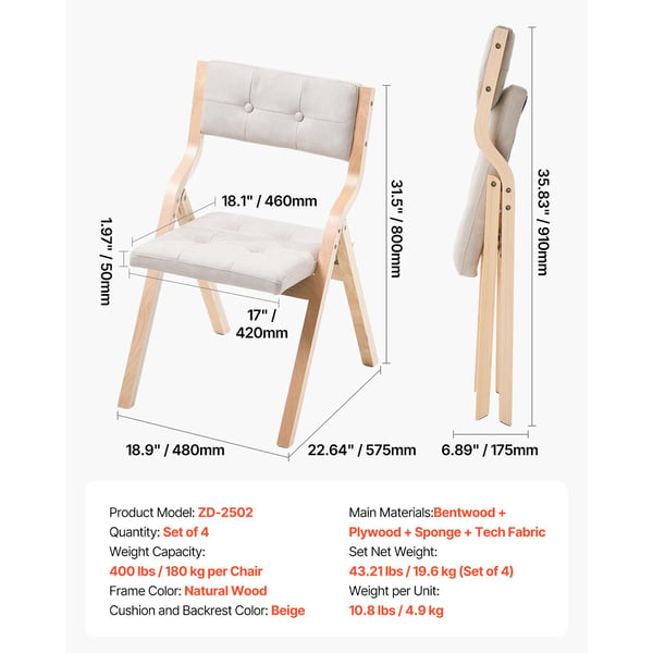 Fällstolsset, 4 delar, 57,5x48x80 cm, Beige, Träram