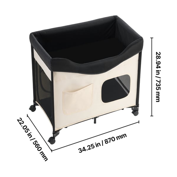 Kæledyrsseng, Hævet Lounge Foldbar Køje, 87x56x73,5 cm, Beige, Opbevaring