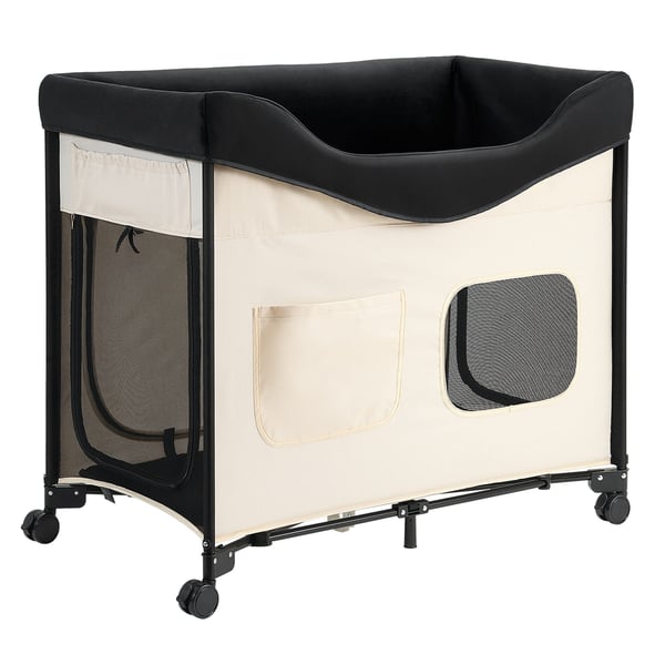 Kæledyrsseng, Hævet Lounge Foldbar Køje, 87x56x73,5 cm, Beige, Opbevaring