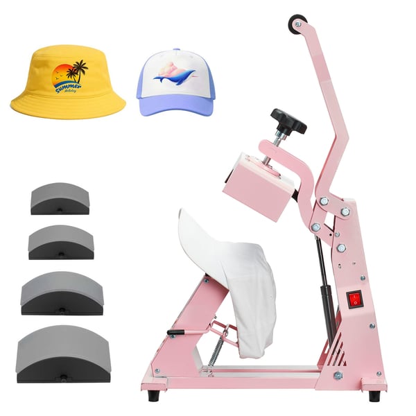Hat Heat Press Maskine, 40.5x23x37.5 cm, Pink, til sublimationsprojekter