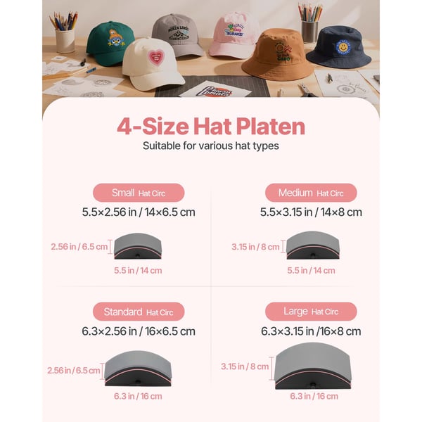 Hat Heat Press Maskine, 40.5x23x37.5 cm, Pink, til sublimationsprojekter